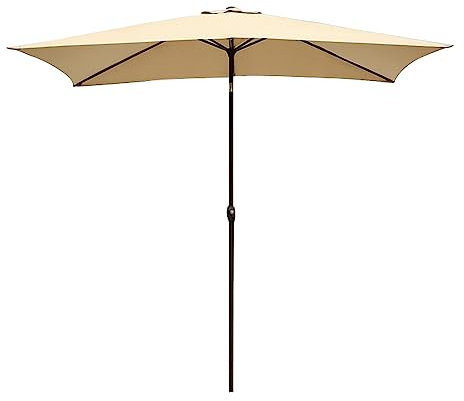 2×3m Rechteckiger Terrassenschirm für Außenbereich, Markttisch Sonnenschirm mit Druckknopf Neigung und Kurbel, für Garten, Rasen, Hinterhof, Pool