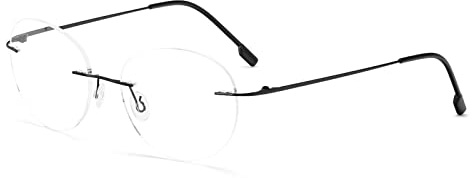KoKoBin lunettes de lecture ultra-légères en titane, rondes et sans monture pour hommes et femmes, aides à la lecture (Noir, 3, diopters)