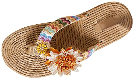 Femmes Tongs à la Mode été Nouveau modèle intérieur et extérieur polyvalence Paille tissé Fleur Sandales antidérapant Plage Sandales Plate-Forme pour Femmes Talons Sexy