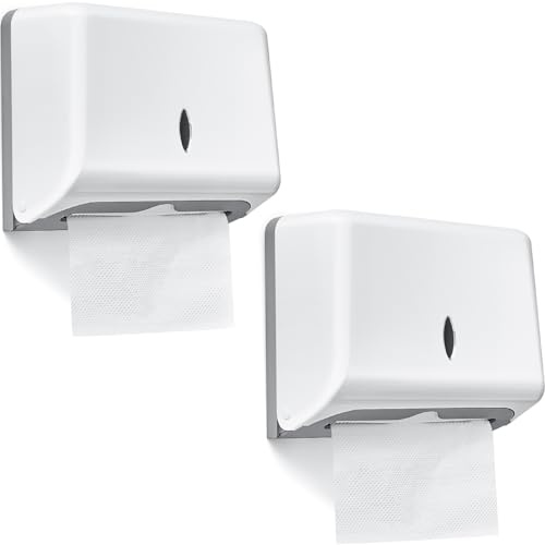 Yaomiao 2 Pcs Paper Towel Dispenser Wall Mount, Commercial Paper Towel Holder No Drilling or Screws Install Multifold Tool for Bathroom Restroom Kitchen, 10.6 x 4 x 8, White