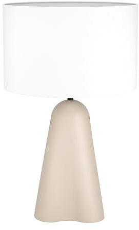EGLO Tischlampe Tolleric, elegante Nachttischlampe | Deko Tischleuchte aus Keramik in Sandfarben und Textil in Weiß, Schlafzimmer und Wohnzimmer Tisch-Lampe, E27 Fassung, 57,5 cm