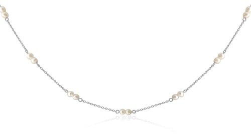 Mary & Jules Perlenkette 925 Sterling Silber, aus recyceltem Silber, Choker Kette Damen Silber mit Süßwasserperlen, Länge 38 + 5 cm, Halskette Damen mit Perlen, Süßwasserperlen Kette