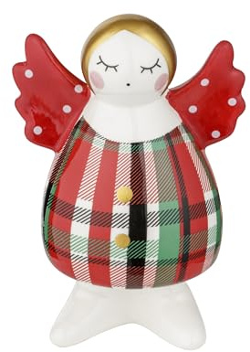 Baroni Home Statuetta Natalizia in Porcellana Decorata, Sopramobile Decorazione Colorata Personaggio Natalizio di Alta qualità, Angelo con Scarponi, 10x6x13 cm