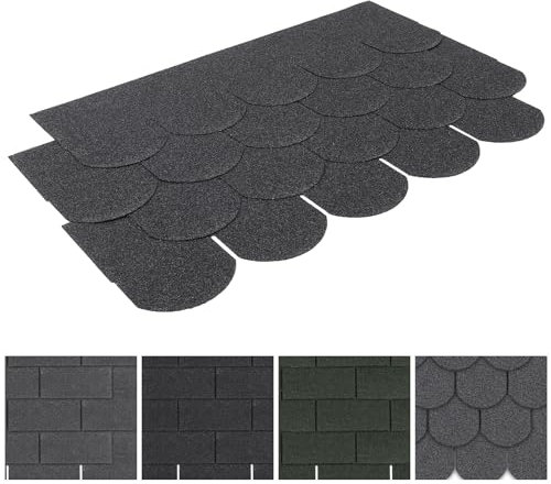 FUKEA Asphalt Roof Shingles-18pcs/2.61sqm Shingles Self-Adhesive Sheds Roofing Felt Shingles Tiles Thermal Insulation Roof Felt for Sheds for Most Rooftop, Fish-Scale, Ancient Black