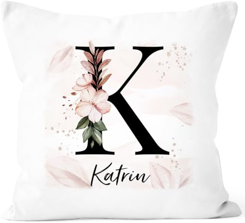 SpecialMe® Kissen-Bezug Monogramm Initiale mit Namen personalisiert Blumen Blüten Dekor Floral Buchstabe Weiss Standard
