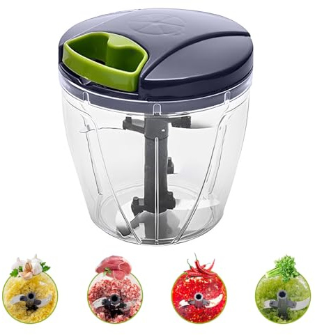 Manueller Zwiebelschneider,900 ml Zwiebel Zerkleinerer,Uonekamo Gemüseschneider Manuell,Multifunktions Zerkleinerer Mit Riemenscheibe Für Zwiebeln,Knoblauch,Gemüse,Obst Und Mehr (Graugrün)