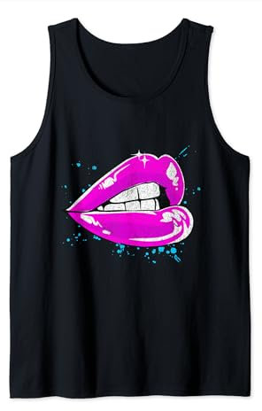 Große Lippen mit rosa Lippenstift, 80er Jahre 1980er Valentinstag Grafik Tank Top