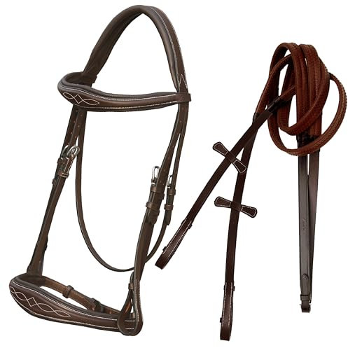 Exion Fancy Erhöhte, gepolsterte anatomische Zaumzeug mit Zügeln – Havanna-Braun, volle Größe