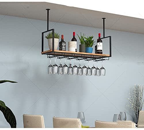 Mensola a Muro per portabicchieri da Vino - Loft Porta calici a Parete, portabottiglie in Legno massello in Stile Europeo a soffitto, può sopportare 70 kg di mensola Galleggiante,