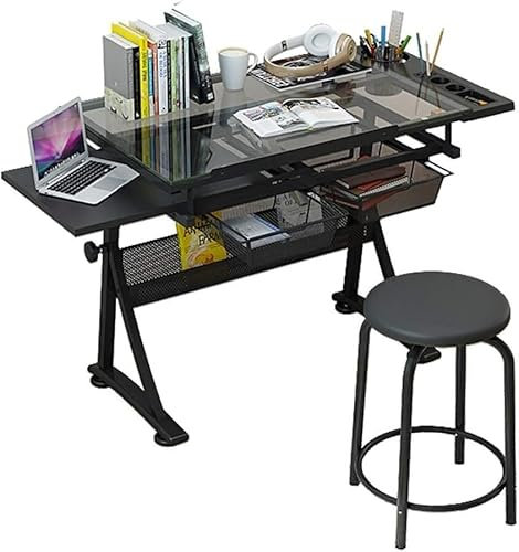 MaGiLL Höhenverstellbarer Zeichentisch, neigbarer Basteltisch mit Stauraum, großer Kunstschreibtisch, für Home-Office-Zeichentisch