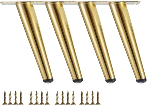 TempFoo Metal Furniture Legs 6 Inch, Gold Oblique Conical | Furniture Feet for Sofa Cabinet Coffee Table Chair Desk Cupboard Couch Bed Home DIY Projects Modern Minimalist Style
