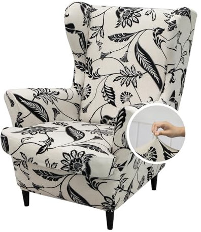 Hixingo 2-Teilig Ohrensessel Überzug, Drucken Strandmon Mode Sesselbezüge, Abnehmbar Polyester Ohrensessel Bezug, Anti-Rutsch Sesselschoner für Hotel Wohnzimmer Clubhaus (Beige)