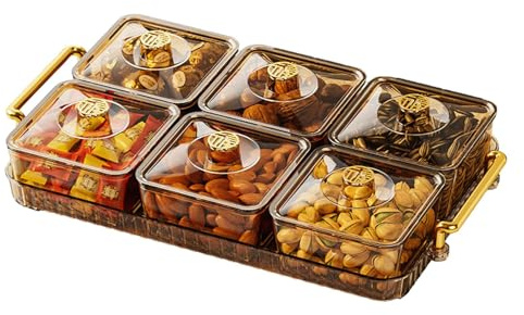 Moageme Serving Platter Divided Serving Tray with Lid, Serving Tray with 6 Removable Dish Bowls, Clear Divided Serving Snack Bowl for Appetizers/Candy/Nuts/Cookies/Food/Chips and Dip