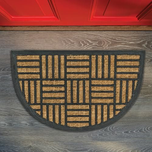 Comart - Zerbino Capitol - 40x60 cm - Zerbino in Cocco con Disegni in Gomma - Tappeto per Ingresso Esterno e Interno - Fondo Antiscivolo Gommato - Facile da Pulire - Mezzaluna - Design Geometrico