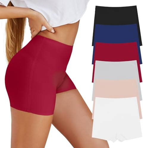SHARICCA Damtrosor mjuka korta sömlösa boxershorts security byxor korta byxor byxor med hög midja i viskos, 6p06-flerfärgad-a, M