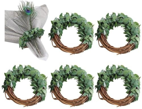 6 Stück Serviettenringe Aus Rattan Gefälschtem Blattkranz, Serviettenhalter, Bauernhaus-Blatt-serviettenring, Weihnachten, Hochzeit, Serviettendekoration