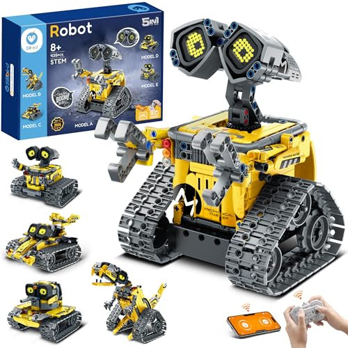 Sillbird Roboter Kinder für Jungen, 5-in-1-Technik Roboter mit App-Fernsteuerung, Wall/Mech Dinosaurier/Stunt-Auto Programmierbares Bauspielzeug, Kreative Geschenke für Jungen und Mädchen ab 8+ Jahren
