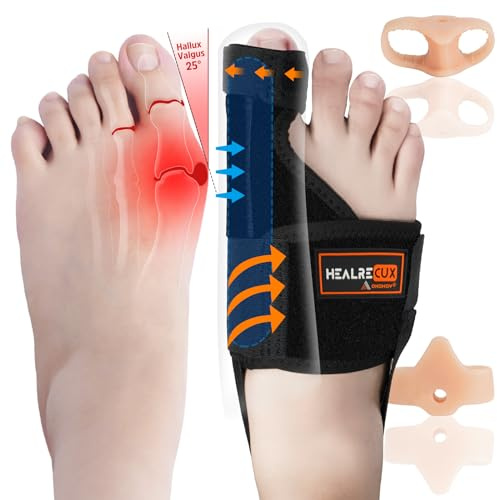 Healrecux Bunion Corrector for Women Men, 2Pcs Bunion Toe Corrector, Adjustable Bunion Splint Brace Big Toe Straightener for Bunion, Hallux Valgus Correction Day/Night Support