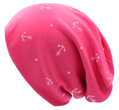 Glamexx24 lång klassisk beanie-mössa: män kvinnor vintermössa, unisex löparmössa för vår, höst och vinter med ankarmönster, Rosa med ankare och stjärnmönster, one size