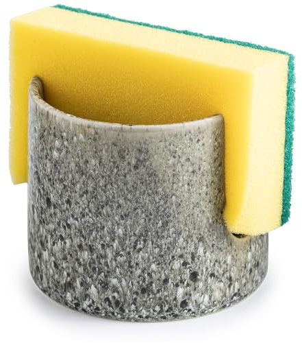 Zoeeker Kitchen Sponge Holder, Ceramic Dish Sponge Holder Scrubby Daddy Farmhouse Dish Rack Brush Holder for Bathroom, Kitchen, Sink, Special Gray