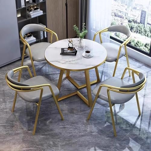 Runder Esstisch mit 4 Stühlen Set Landhaus, Kleiner Runder Tisch für Balkon Platzsparend, mit Eisenbeinen, Tragkraft 250 Kg, for Küche und Büro(Gold)