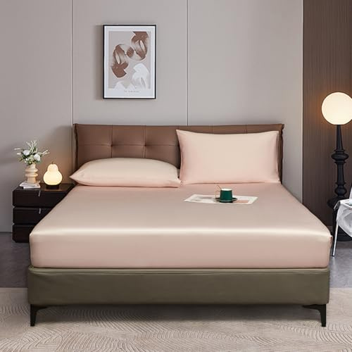Luofanfei Sábana bajera ajustable de 90 x 200 cm, color rosa claro, para cama con somier, de rizo, brillante, verano, refrescante, microfibra, sábana bajera ajustable de 90 x 200 cm, para colchón alto