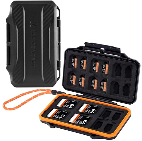 K&F CONCEPT Estuche para Tarjetas SD y Micro SD Impermeable | Para 12 tarjetas SD y 24 Micro SD (TF), carcasa rígida antigolpes, compacta con junta impermeable y correa - PM03