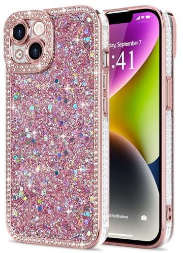 Lafunda Kompatibel mit iPhone 14 Hülle Rosa | Mädchen Frauen Schuzhülle Glitzer Pailletten Glänzend Bling Diamant Stoßfest Handyhülle mit Kameraschutz