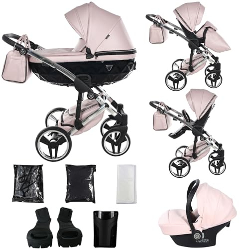 Junama Kinderwagen Diamond Fluo 2in1 3in1 4in1 (06 - Rosa, 3in1 mit Autositz)