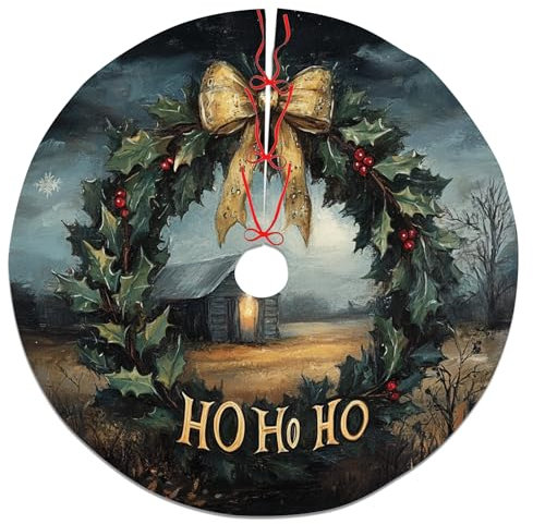 Stechpalmen-Kranz-Weihnachtsbaumrock, grün, elegant, dekorativ für den Winterurlaub, weihnachtliche Heimdekoration, gemütlich, für drinnen und draußen, 91,4 cm