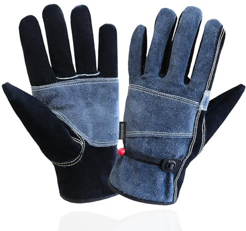 OLSON DEEPAK Guanti di sicurezza in pelle resistenti al calore, utilizzati per saldatura, camino, forno, stufe, barbecue, 1 paio (grigio, XXL)