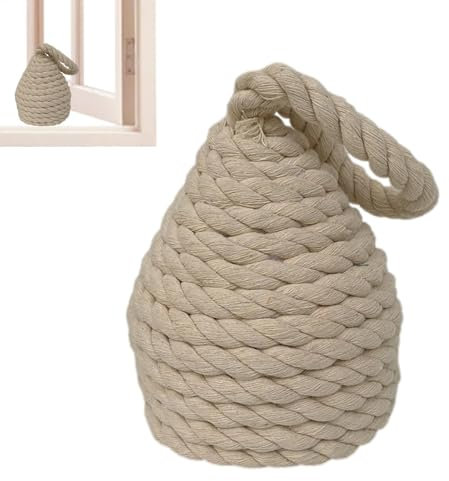 Butée de porte au sol – Butée de porte lestée en corde – Butée de porte en coton avec nœud en corde avec poignée | Bloque la porte ouverte | Butée de porte nautique pour fenêtre et serre-livres jouet