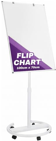 Spacetronik Flipchart 70x100 cm, Mobiles Whiteboard auf Rollen | Magnetisch, Trocken Abwischbar, Höhenverstellbar, Neigbar, Stabile Konstruktion für Büro & Schule