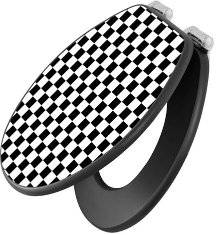 banjado Toilettendeckel anthrazit mit Absenkautomatik/WC Sitz mit Absenkautomatik anthrazit/Klodeckel grau/Toilettensitz dunkel/edle Klobrille - Motiv Karo Schwarz