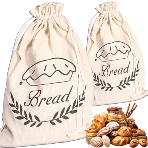 2 Pack Bag for Homemade Bread,2 x Reusable Bags,Unbleached,Reusable Food Storage,Linen Storage Bag,Keep Bread Fresh,Versatile Bags for Groceries, Vegetables, Breads, Fruits