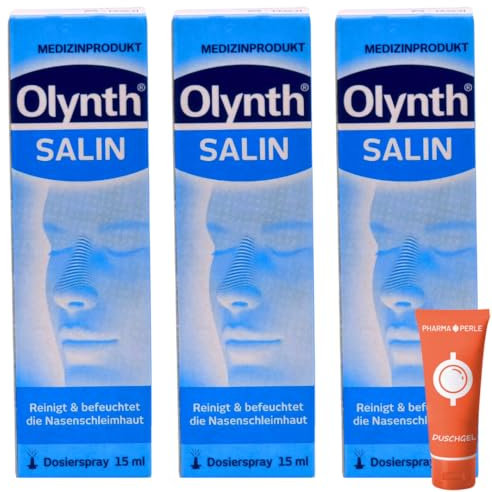 Olynth Salin Nasenspray 3x 15 ml I Reinigt & befeuchtet die Nasenschleimhaut I sanfte Nasenpflege für Babys, Kinder & Erwachsene I bei Schnupfen & Allergien I Spar-Set plus Pharma Perle give-away