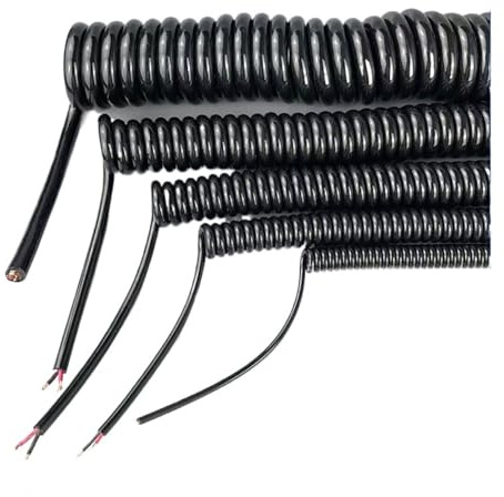 Câble spiralé à ressort noir à 2 conducteurs, câble télescopique 22/20/18/17/15/7 AWG, fil de 0,2 mm² à 10 mm², extensible de 1 à 5 mètres, câble rétractable extensible(Stretch 1Meter,2C 9AWG 6mm2)