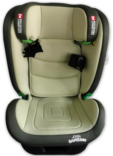 Little Bambino I-Size Kids Car Booster Seat Green ISOFIX 100 to 150 cm Ages 3 to 12 Adjustable Recline Side Impact Protection with Built in Cup Holder Comfortable Lightweight Design