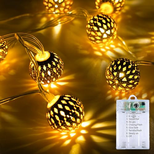 Moroccan String Lights Outdoor Battery Operated, 60 LED 36 FT Globe Fairy Lights with 8 Lighting Modes, String Lights with Timer for Bedroom Party Wedding Garden Classroom Indoor Decor(Warm White)