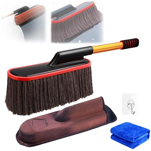 Car Duster with Extendable Telescoping Handle, 2025 New Cleaning Dust Remover, Soft Car Cleaning Brush with Box and Towel, for Remove Dirt Exterior Interior of Cars, Trucks, Motor Home