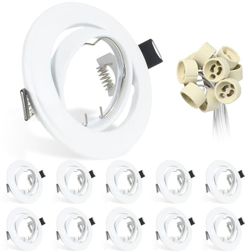 Wondlumi 10er LED Einbaustrahler GU10 Rahmen 68-85mm Weiß Schwenkbar 360° | Einbaurahmen GU10 Schwenkbar 360° LED Spots 230V Rund Wohnzimmer Schlafzimmer Küche Flur Deckenspots mit GU10 Fassung