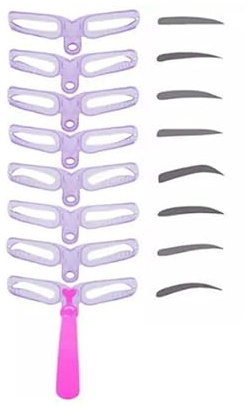 Lot de 8 pochoirs à sourcils lavables violets avec 8 styles de pochoirs à sourcils réutilisables, modèle de sourcils, kit de mise en forme de sourcils avec poignée et sangle pour la beauté et les