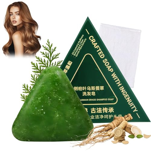 Nature Triangle Shampoo Bar, Usman Green Shampoo | Beruhigt und Stärkt das Haar, Sanfte Reinigung & Pflanzliches Festes Bar für Frauen Und Männer