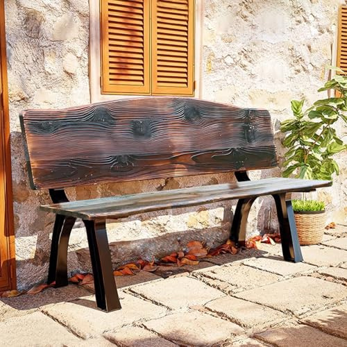 Générique Banc De Jardin Exterieur 2 Places, Banquette De Balcon Banc De Parc avec Pieds en Métal Résistant Aux Intempéries 120/150/180cm Banquette pour Terrasse Veranda Pergola(avec Dossier,180cm)