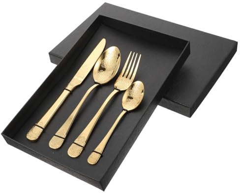 Toyvian Set de Vaisselle Western Acier Inoxydable Doré Couteau Steak Fourchette Cuillère Couverts Métalliques pour Restaurant et Dîner Quotidien