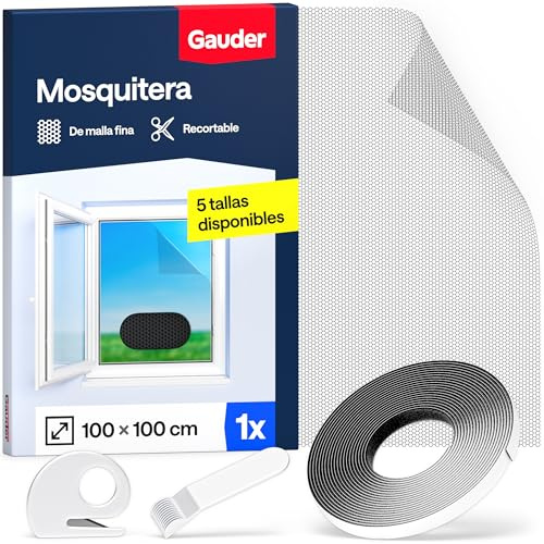 GAUDER Moustiquaire fenêtre, filet anti-moustique (100x100cm) | Pour fenêtres du sol au plafond et grande fenêtre, auto-adhésive sans perçage, bande auto-agrippante, anti-insectes, noir