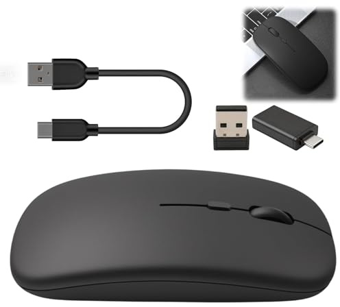 Paicreate Ratón inalámbrico USB C inalámbrico Bluetooth 5.1 modo dual, Magic Mouse alternativo compatible con MacBook Pro/Air, iPad, portátil, PC, mouse inalámbrico Bluetooth con adaptador USB-C