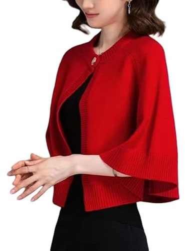 Generico Sciarpa da Donna Corta Lavorata A Maglia Poncho E Mantelle Scialle in Cashmere Invernale Caldo per Spalle da Sera da Ballo per Donne Natale Festa di Nozze Rosso Taglia Unica