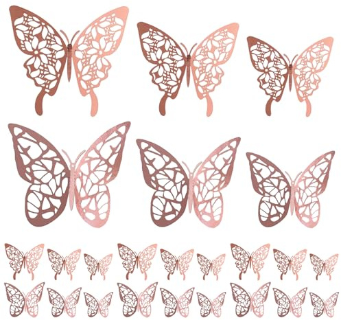 Whispern Cloud 24 Pcs 3D Butterfly Wall Stickers Rose Gold