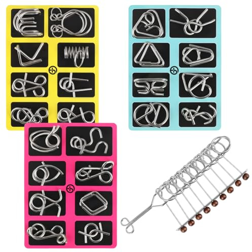 RNHDLY Metall Knobelspiele Set 25 Metall Puzzle Knobelspiele für Erwachsene | Geschicklichkeitsspiele, Geduldsspiel, Metallpuzzle Set für Alle Altersgruppen Geburtstagsgeschenk